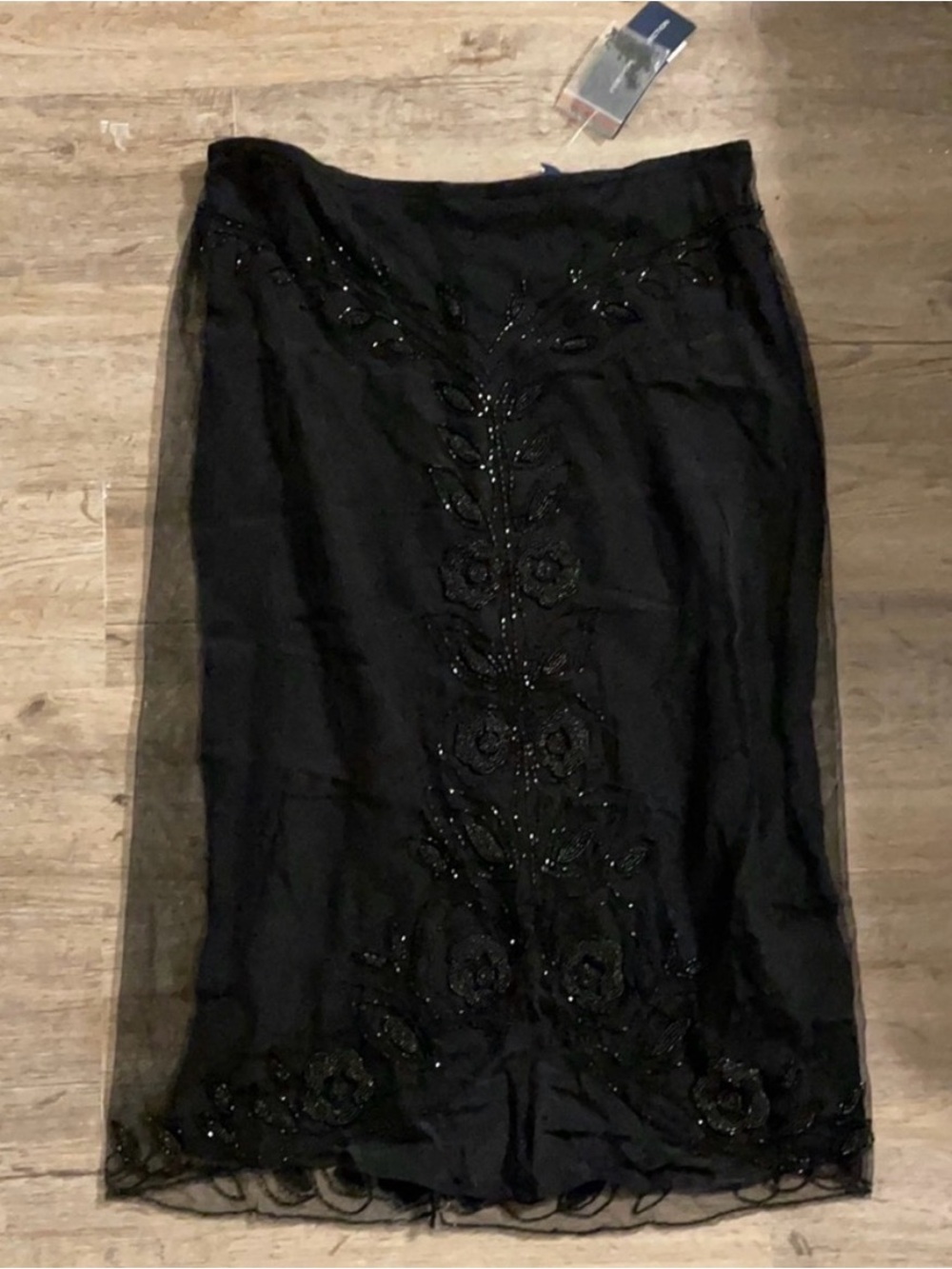 French Connection Black Beaded Sheer Overlay Pencil Skirt New